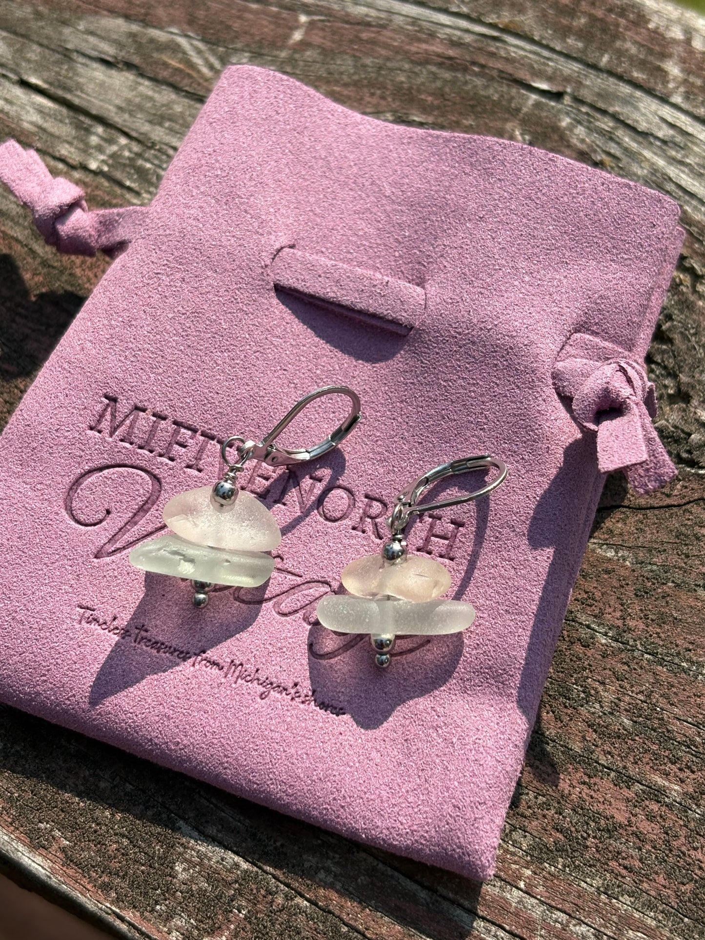 Two toned stacked Michigan Beach glass earrings—Charlevoix Shores Edition