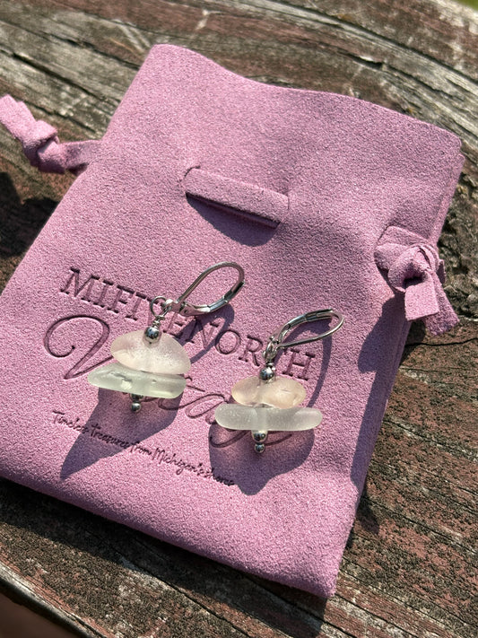 Two toned stacked Michigan Beach glass earrings—Charlevoix Shores Edition