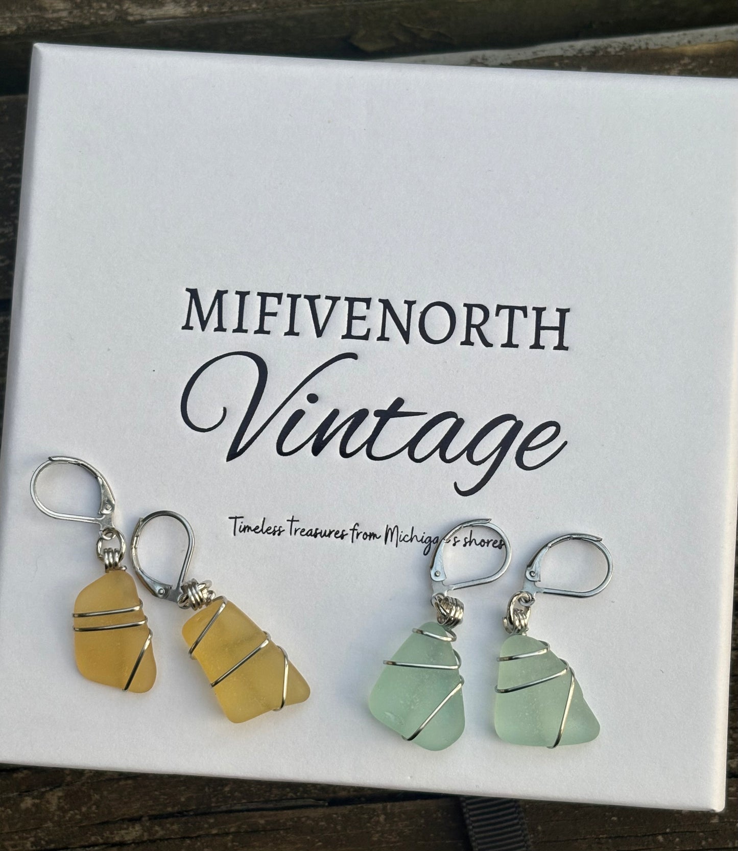 Authentic Great Lakes RARE Yellow Beach Glass Earrings – Stainless Steel Wire Wrapped