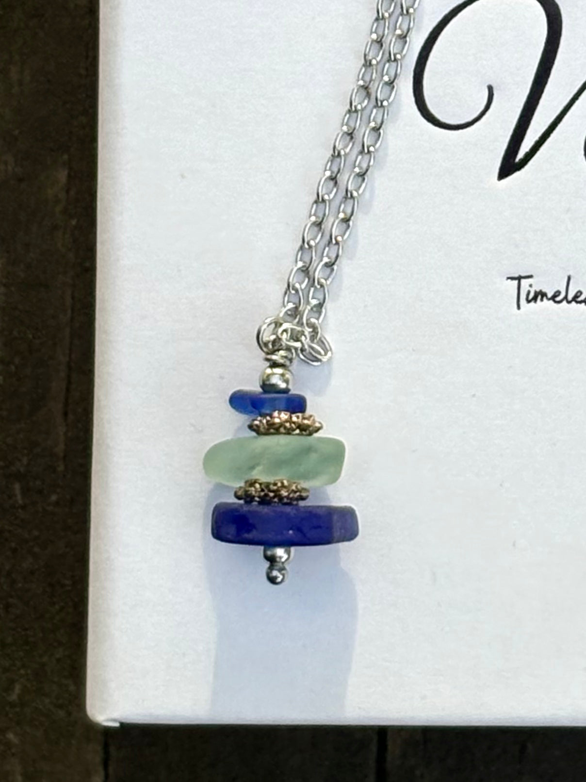 Lake Michigan Stacked Beach Glass Necklace – 18” Stainless Steel