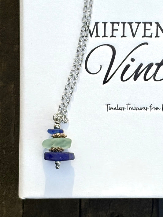Lake Michigan Stacked Beach Glass Necklace – 18” Stainless Steel