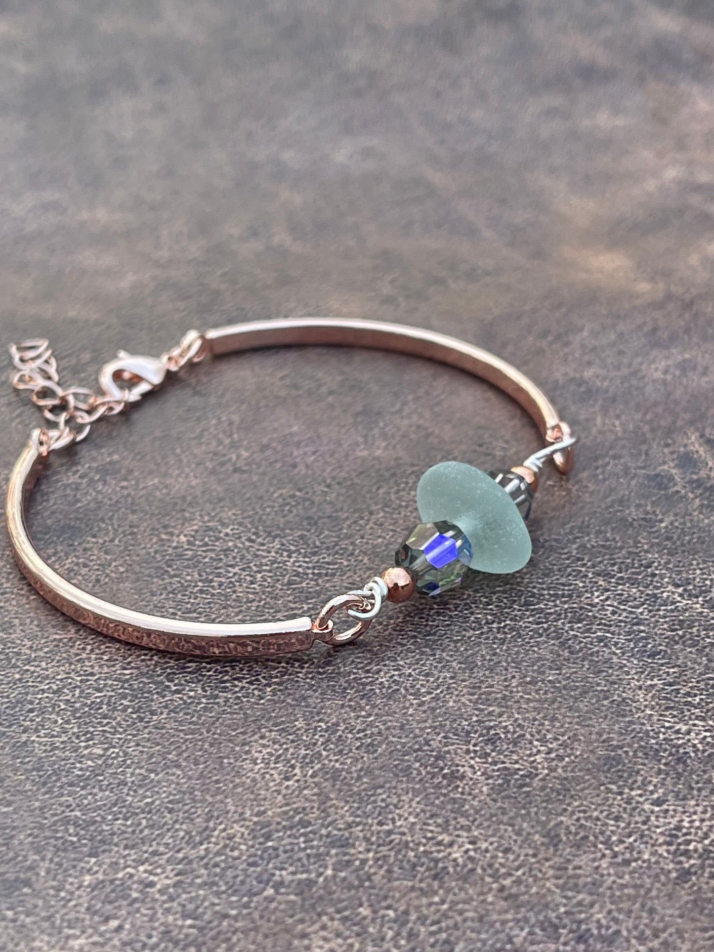 Rose Gold Plated Authentic Great Lakes Beach Glass Adjustable Bracelet