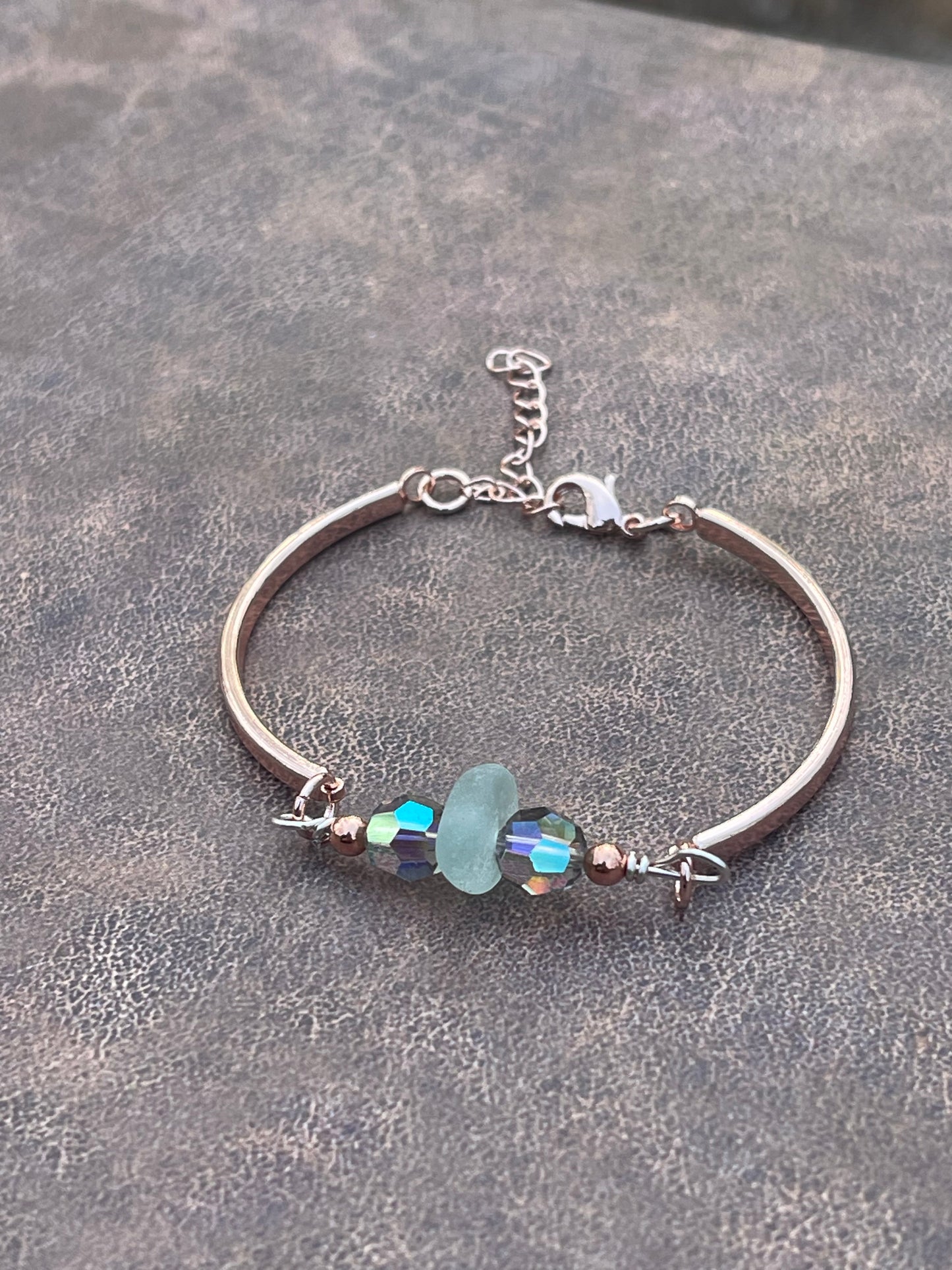 Rose Gold Plated Authentic Great Lakes Beach Glass Adjustable Bracelet