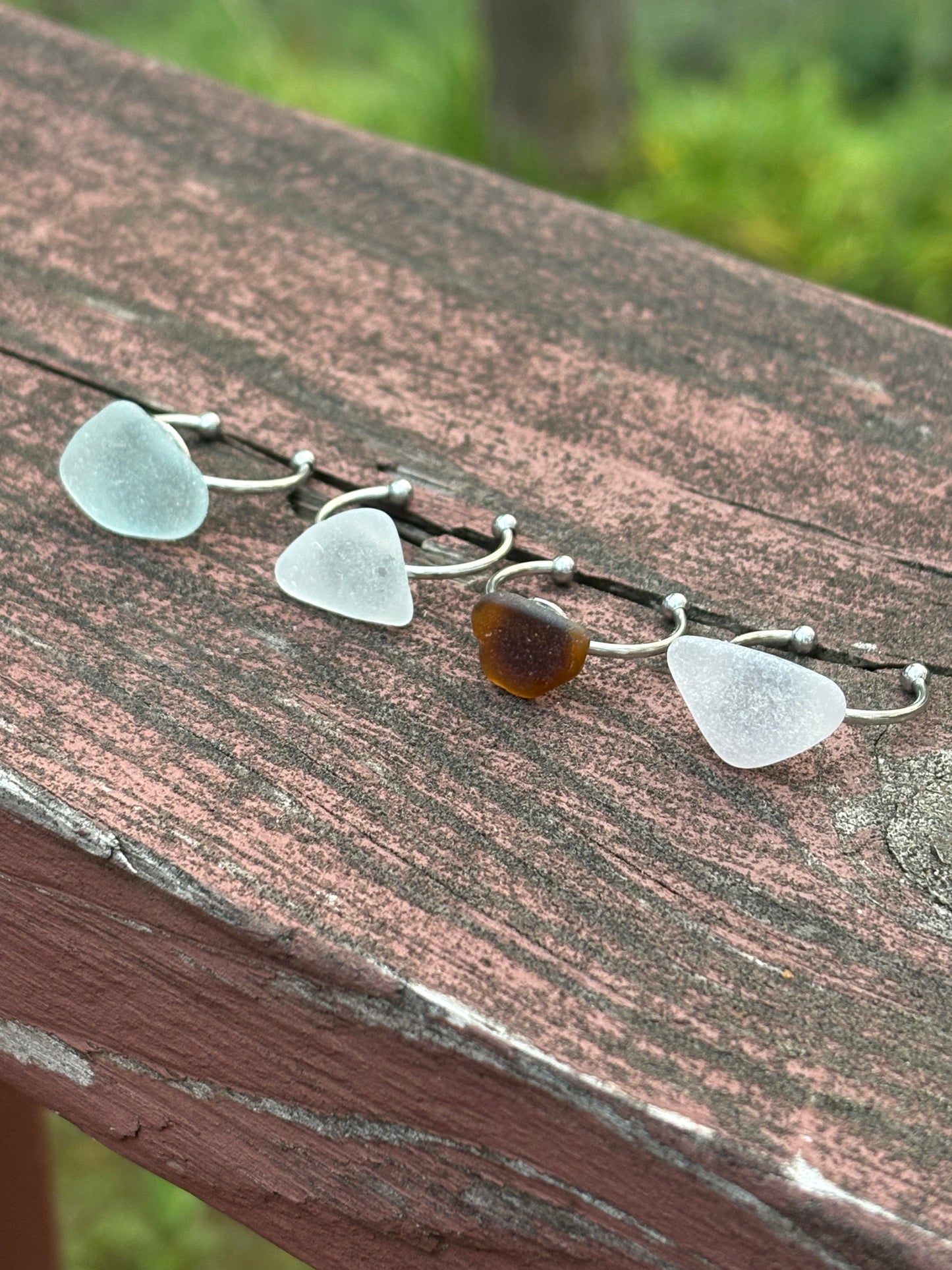Adjustable Beach Glass Stainless Steel Rings