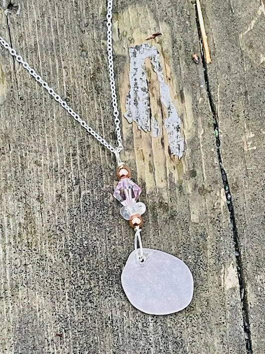 Light lavender authentic Lake Erie beach glass pendant necklace