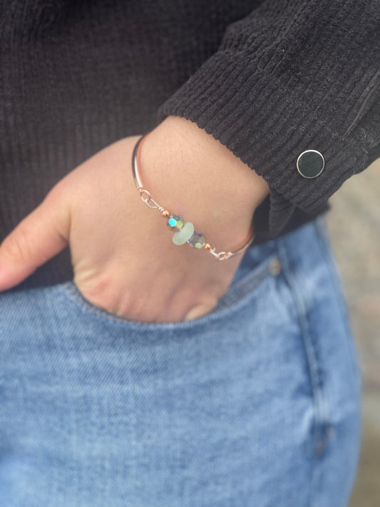 Rose Gold Plated Authentic Great Lakes Beach Glass Adjustable Bracelet