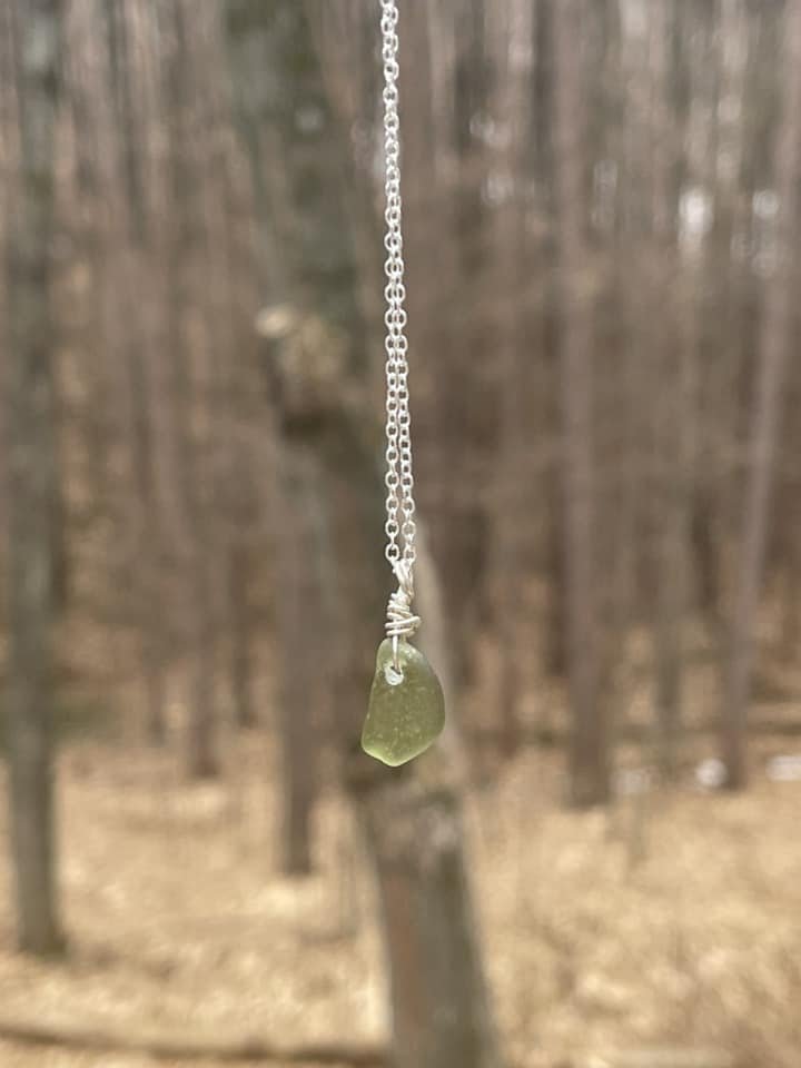Olive Green Simple Beach Glass Pendant Necklace