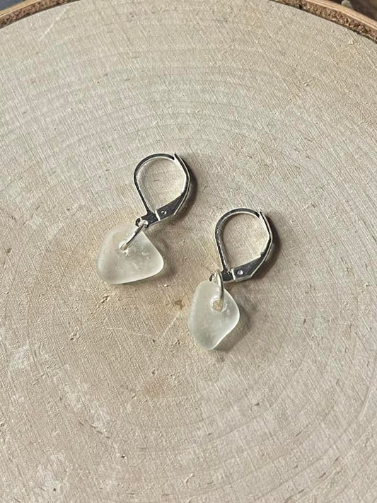 Tiny Michigan Beach Glass + Sterling Silver Plated Leverback Earrings