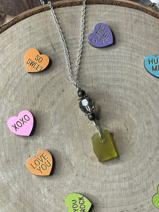 Yellow-Green Authentic Lake Michigan Beach Glass Pendant