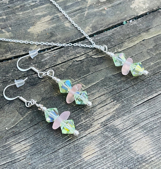 Beautiful Authentic Pink Lake Erie Beach Glass necklace + earring set