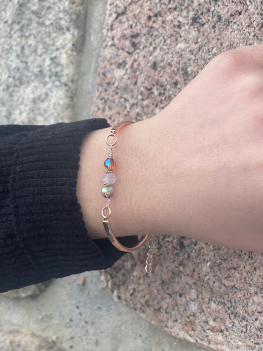 Michigan Beach glass & rose gold plated adjustable bracelet