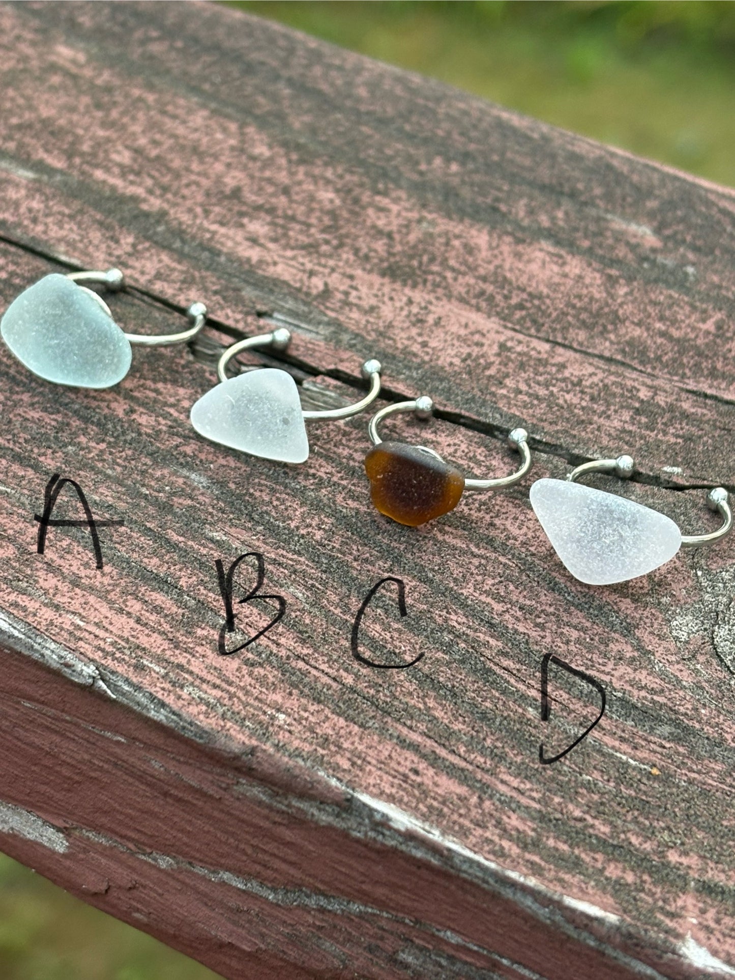 Adjustable Beach Glass Stainless Steel Rings
