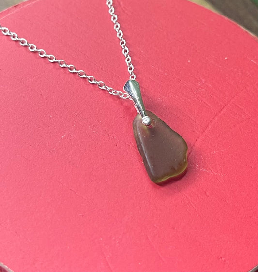 Olive colored Authentic Beach Glass Pendant