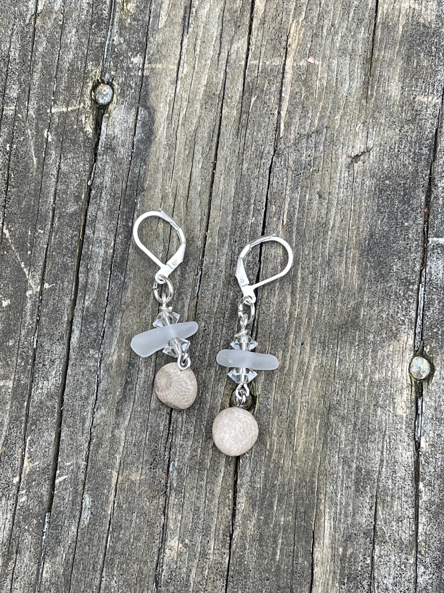 Lake Michigan beach glass + Petoskey stone earrings