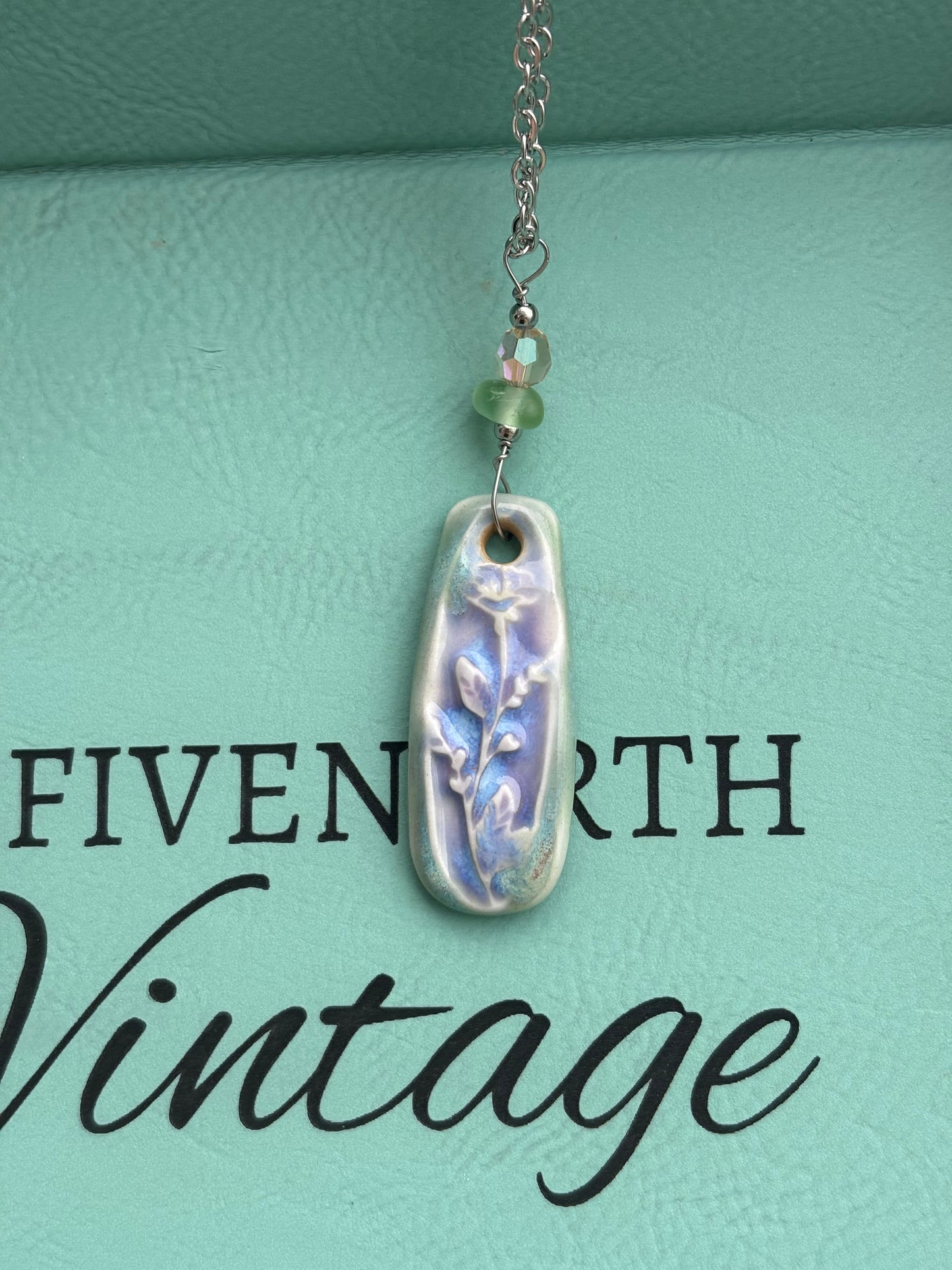 Pretty Lavender Flower Pendant & Lake Michigan beach glass