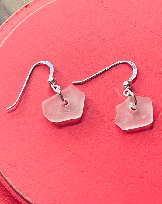 Tiny Authentic White Beach Glass Earrings