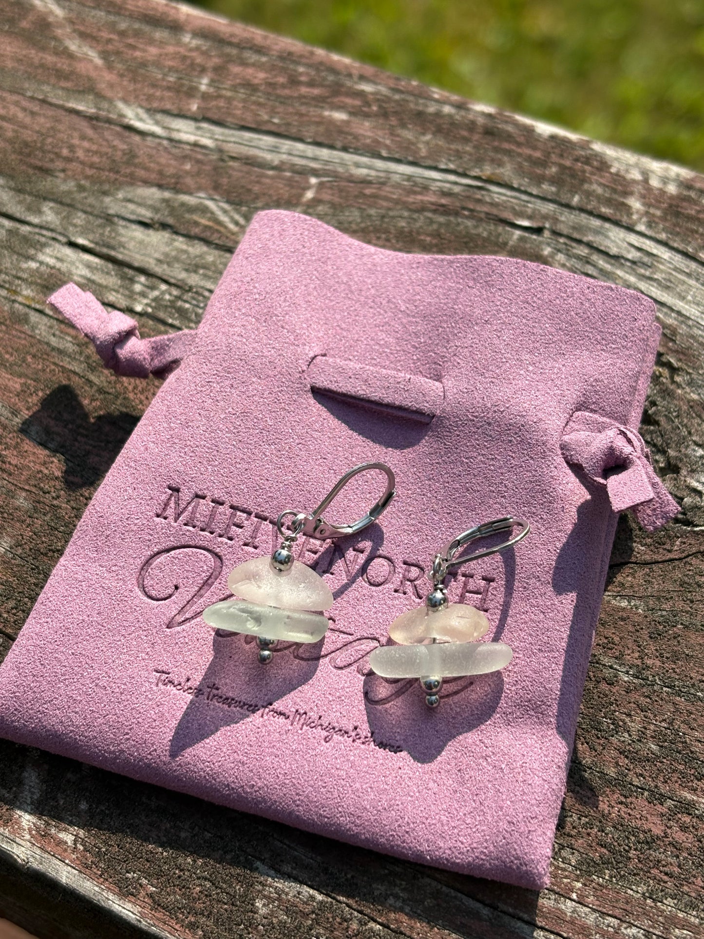 Two toned stacked Michigan Beach glass earrings—Charlevoix Shores Edition