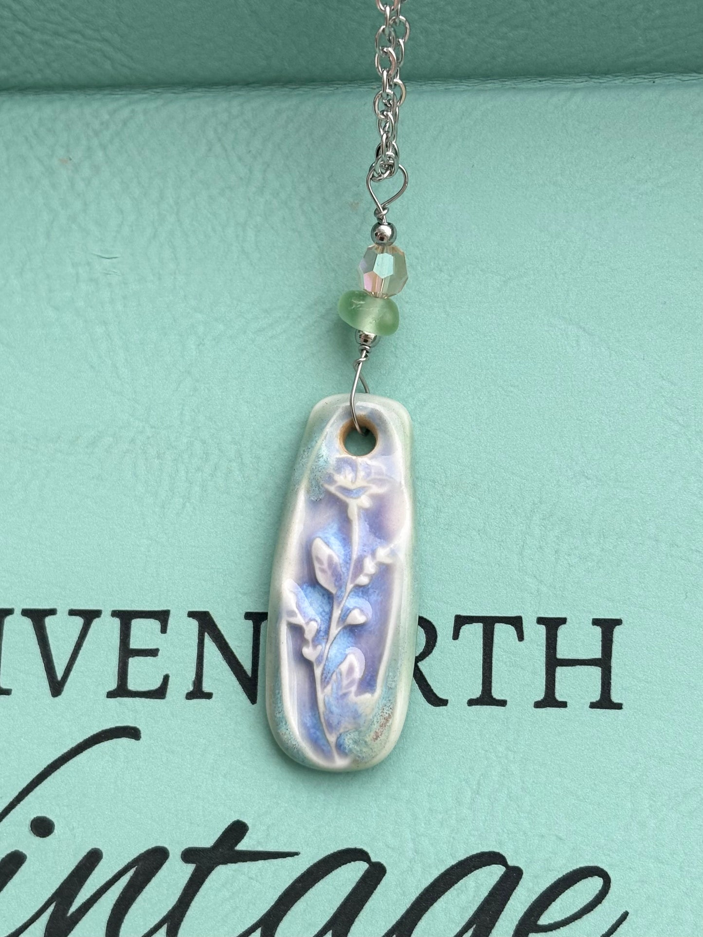 Pretty Lavender Flower Pendant & Lake Michigan beach glass