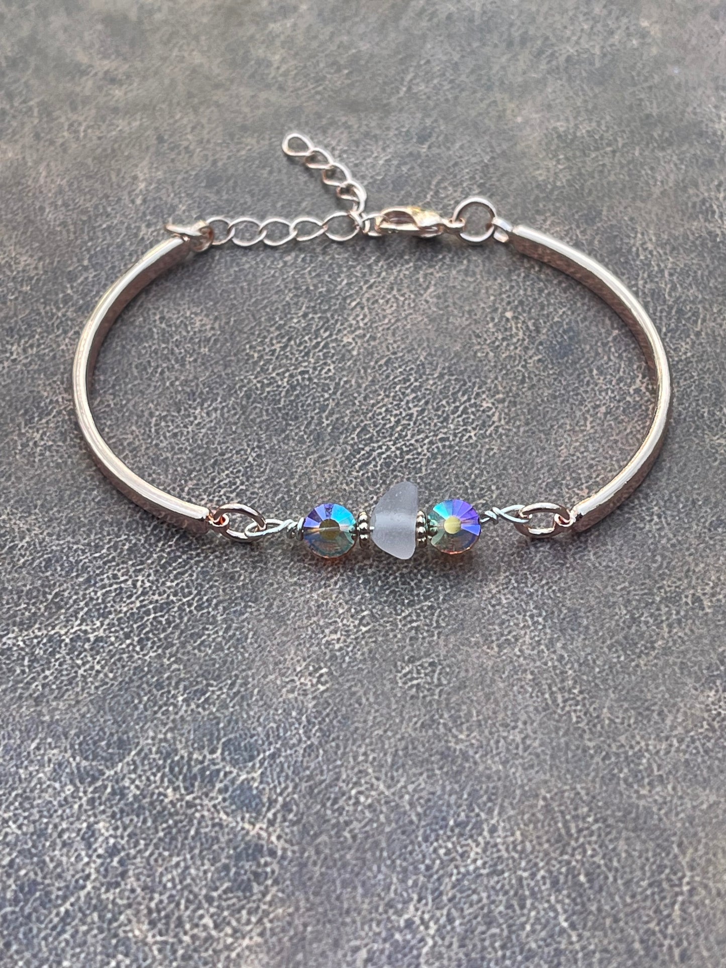 Michigan Beach glass & rose gold plated adjustable bracelet