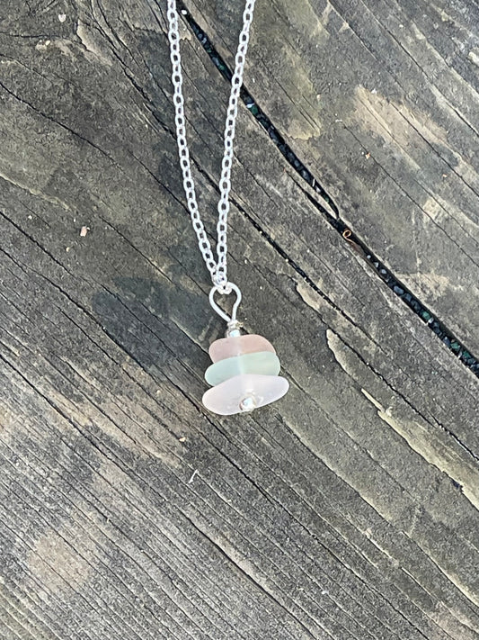 Dainty pastel stacked authentic beach glass necklace