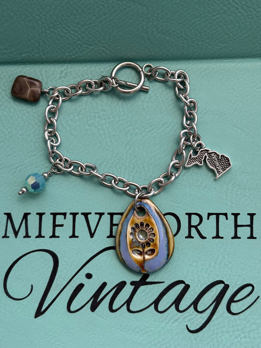 Stainless steel Michigan Charm Bracelet