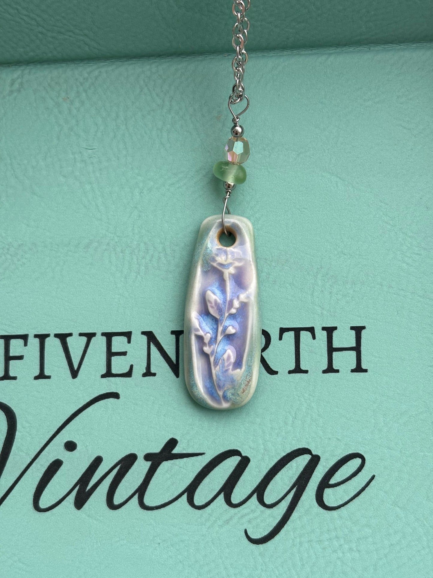 Pretty Lavender Flower Pendant & Lake Michigan beach glass