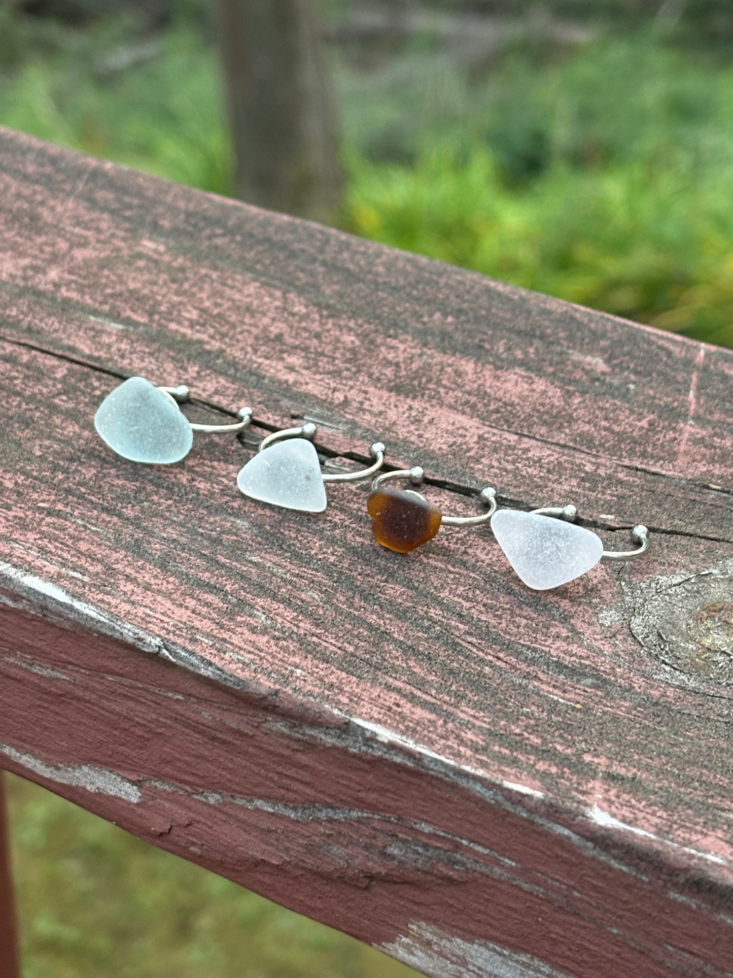 Adjustable Beach Glass Stainless Steel Rings