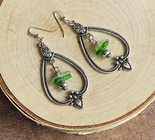 Sterling Silver Dangle Earrings with Lake Michigan Glass Glass