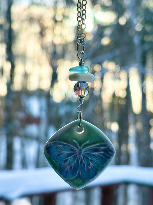 Blue Lavender Butterfly Pendant