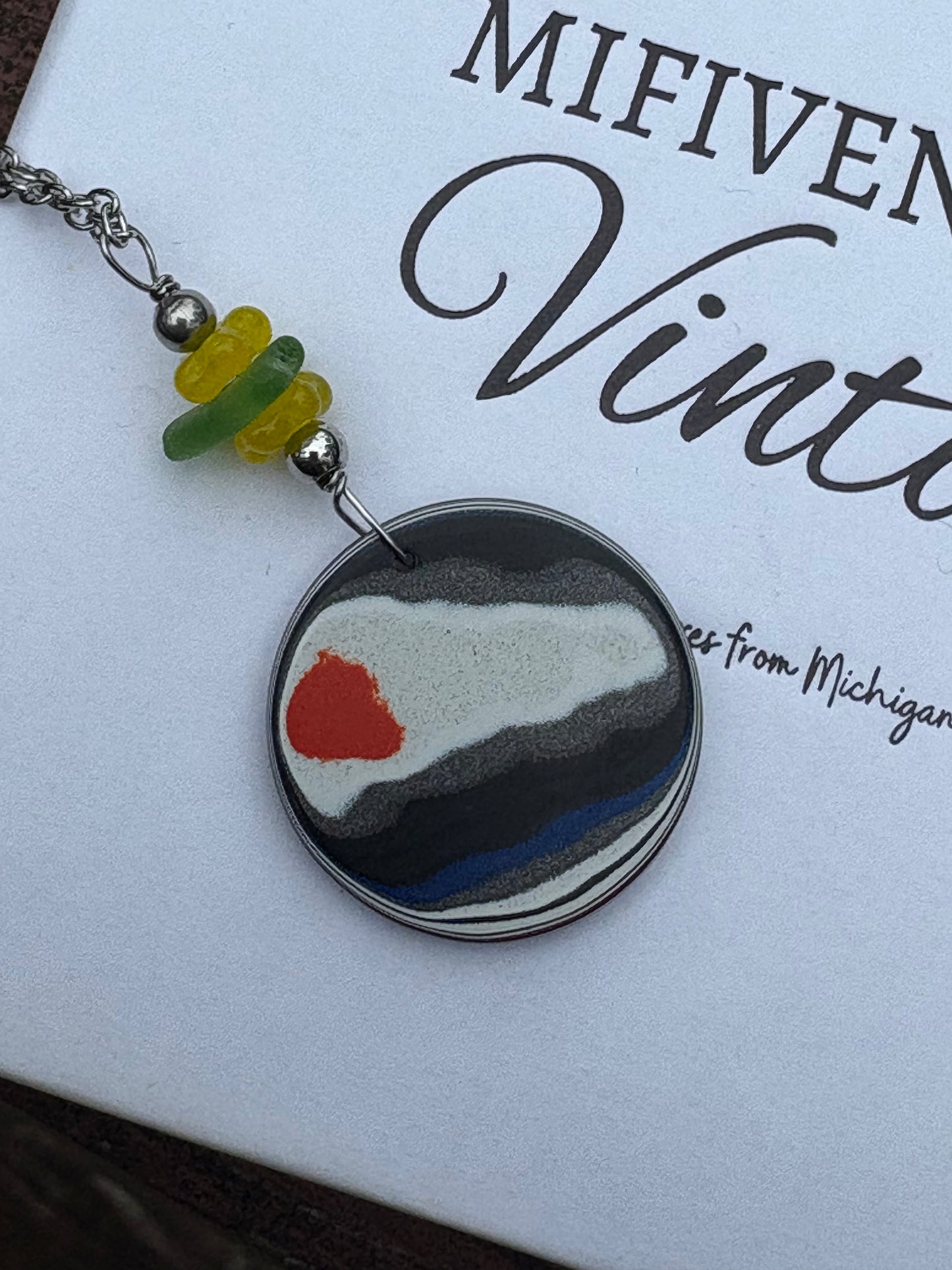 Michigan Fordite & Beach Glass Pendant – Great Lakes Color Pop