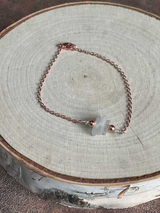White Lake Michigan Authentic Beach Glass 7” rose gold plated bracelet